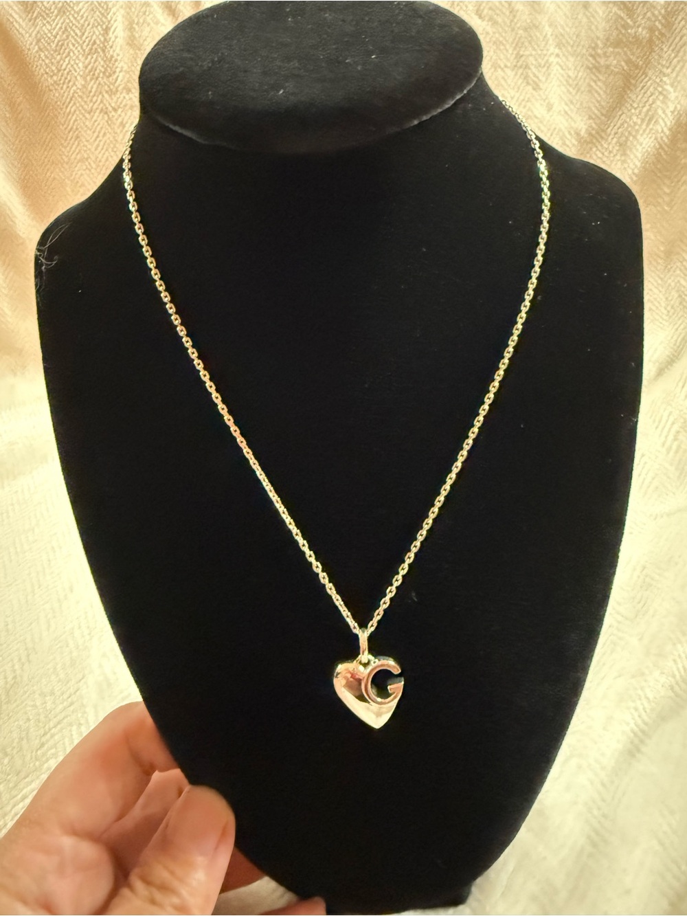 Gucci Silver Heart Pendant Necklace with Cutout G